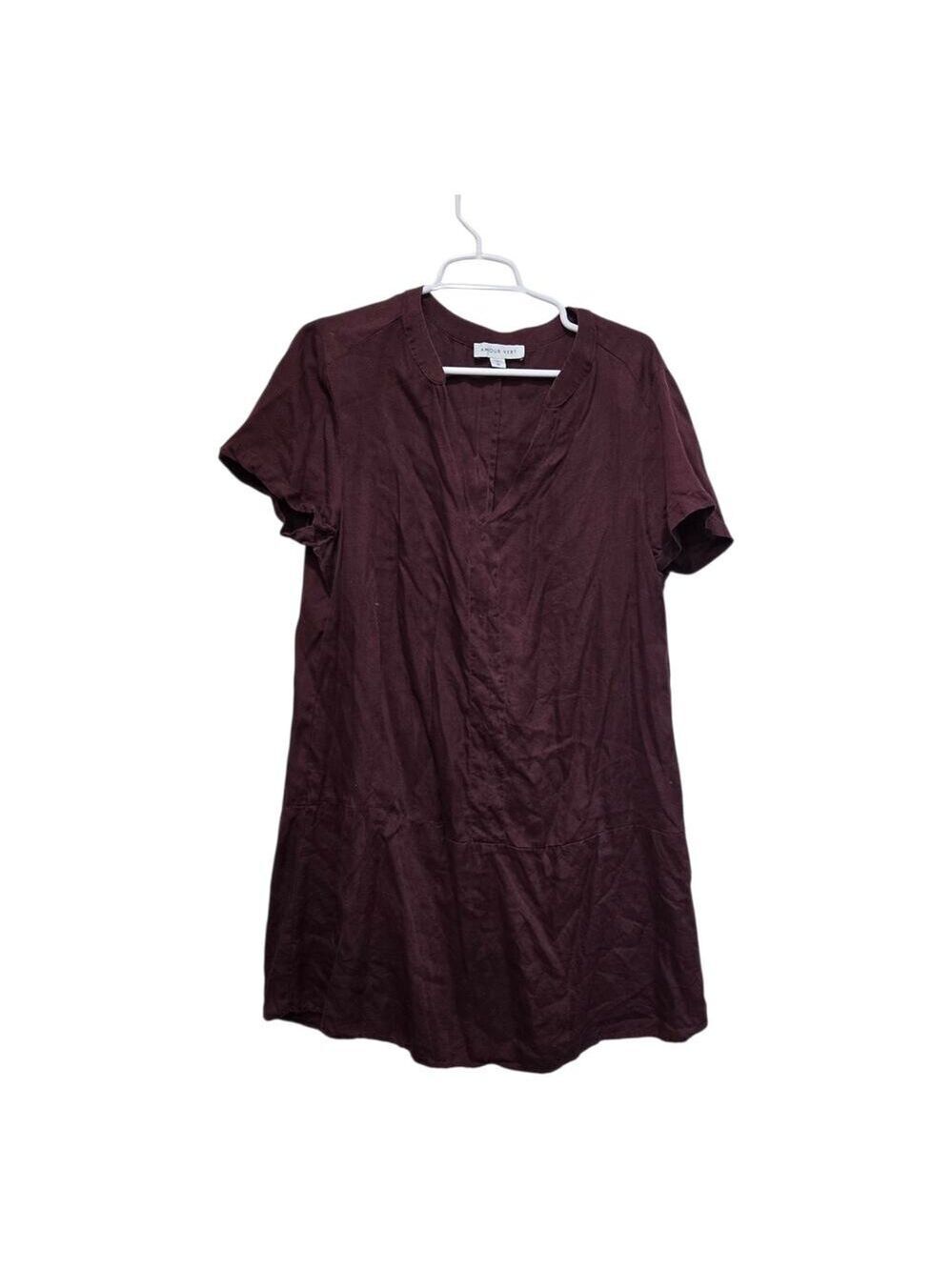Amour Vert Tencel V Neck Dress XL Burgundy Short Sleeve USA